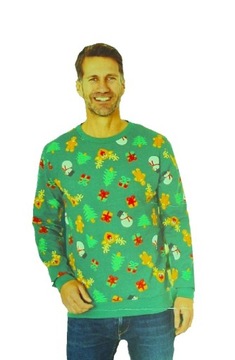 Męski sweter świąteczny ZIELONY Wzory CIASTEK Choinka Na Prezent rozm XL