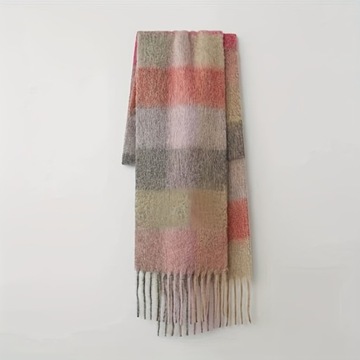 Толстый шарф в стиле бохо с имитацией мохера радужного цвета и бахромой