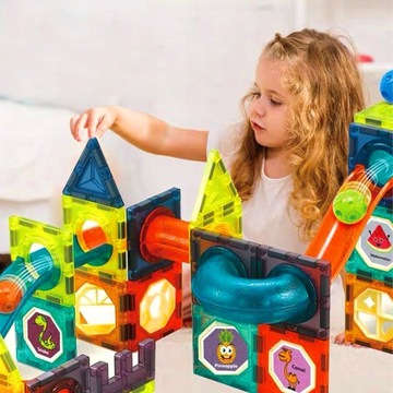 ZESTAW KREATYWNE KLOCKI MAGNETYCZNE ZJEŻDŻALNIA TOR DLA KULEK 96EL PREZENT
