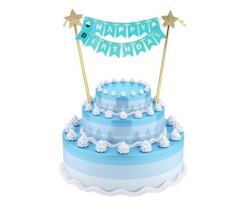 Topper na tort HAPPY BIRTHDAY niebieski