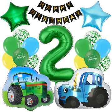 ZESTAW BALONÓW TRAKTOR CIĄGNIK CYFRA 2 LATA BALONY NA URODZINY FARMA WIEŚ