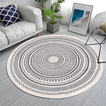 OKRĄGŁY BAWEŁNIANY DYWAN Z FRĘDZLAMI SHACOS 120cm Boho Vintage Mandala