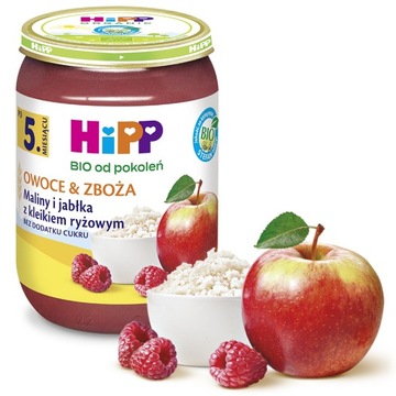 HiPP Maliny i jabłka z kleikiem ryżowym BIO 190g po 5 miesiącu