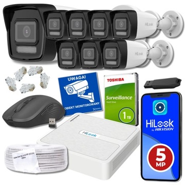 Monitoring 8x kamera zewnętrzna IP PoE 4MPx Detekcja AI HiLook