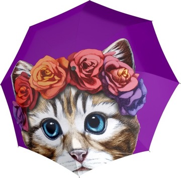 Parasol Parasolka Damska Doppler składana automatyczna nadruk kot fiolet