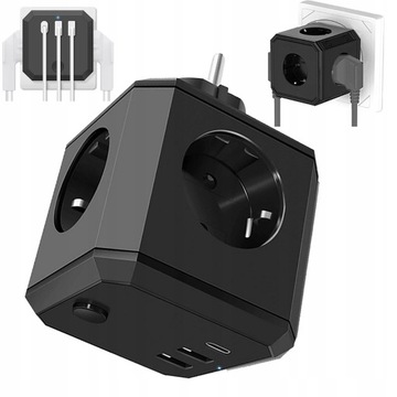 GNIAZDO KOSTKI Z USB 7W1, 4+USB*2+TYP-C 4000W 16A