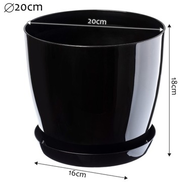 ЦВЕТОЧНЫЙ ГОРШОК С ПОДСТАВКОЙ ПЛАСТИКОВАЯ КРЫШКА ЦВЕТОЧНЫЙ ВАЗ 20см ЧЕРНЫЙ ДЛЯ ЦВЕТОВ KADAX
