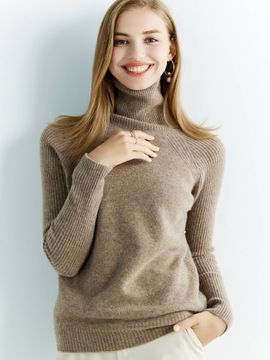 SWETER 100% WEŁNA MERINO GOLF BEŻOWY XL