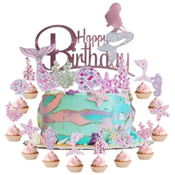 Topper urodzinowy HAPPY BIRTHDAY SYRENKA muszla OGON ZESTAW