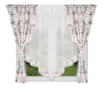 FIRANKA GOTOWA Z ZASŁONAMI W KWIATY FIRANY GOTOWE do SALONU WOAL