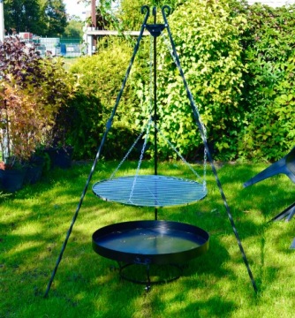 GRILL OGRODOWY 80 CM TRÓJNÓG OKRĄGŁY RUSZT OGNISKO
