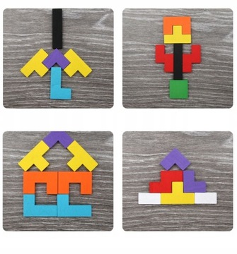 TETRIS GRA DREWNIANA LOGICZNA KLOCKI UKŁADANKA figury do układania kolorowe