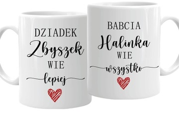 Zestaw 2 kubków dla BABCI i DZIADKA + ich imiona Babcia wie wszystko