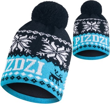 Czapka zimowa PIŹDZI z pomponem meska damska ciepła