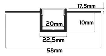 Светодиодный алюминиевый профиль, анодированный, широкий GK Board XL 1 м + абажур и торцевые заглушки