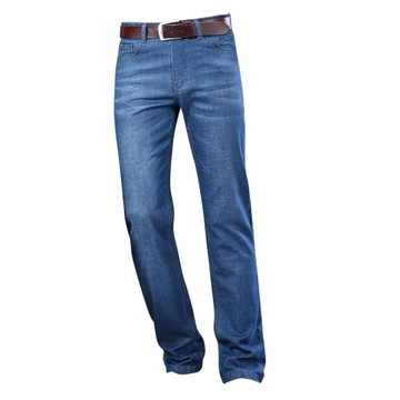 Męskie jeansy o prostym kroju, proste, szerokie nogawki, luźny krój, jasnoniebieskie 32