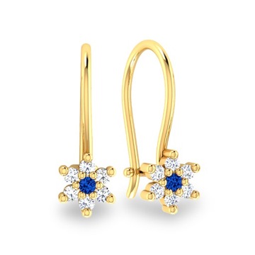 СЕРЬГИ ЦВЕТКИ С РУБИНОВЫМ САПФИРОМ, ЗОЛОТО 585 ПРОБЫ