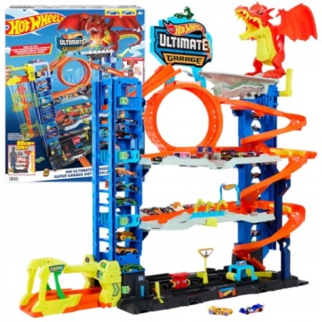 Hot Wheels City Sada Garáž Útok Draka Tematická Dráha 4 Úrovně 90 CM