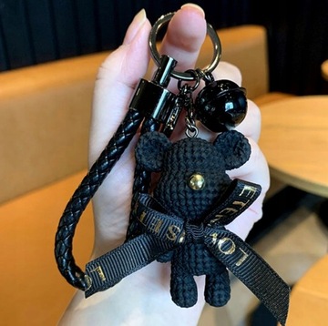Брелок-подвеска для сумки, черный женский брелок с плюшевым мишкой