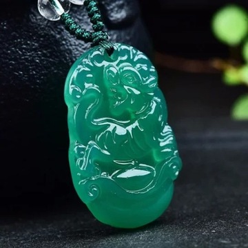 Natural Green Agate Jade Chinese Zodiac Pendant Necklace Fashion Charm