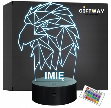 Lampka Nocna LED 3D Z Imieniem Grawer Orzeł Ptak na Prezent Personalizowana