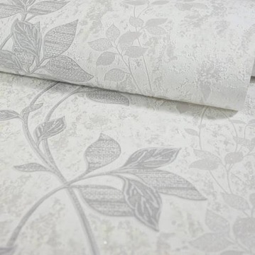 Tapeta LISTKI LISTECZKI szara do pokoju BROKATfliz