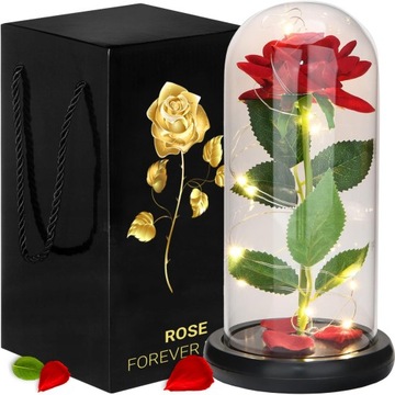 WIECZNA RÓŻA W SZKLE ŚWIECĄCA LED POMYSŁ PIĘKNY PREZENT NA URODZINY ŚWIĘTA