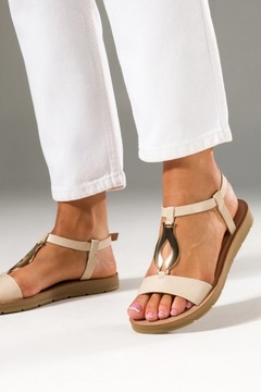 САНДАЛИИ ЖЕНСКИЕ НА ПЛОСКОЙ ПОДОШВЕ, МОДНЫЕ ТУФЛИ С ДЕКОРОМ НА ЛЕТО БЕЖЕВЫЕ, размер 39