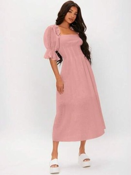SHEIN RÓŻOWA BAWEŁNIANA SUKIENKA Z BUFIASTYMI RĘKAWAMI L 89073