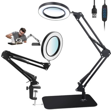LAMPKA BIURKOWA LED LAMPA KOSMETYCZNA CZARNA 12W LUPA POWIĘKSZAJĄCA