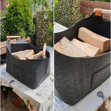 DUŻY KOSZ FILCOWY NA DREWNO OPAŁOWE kominkowe KOMINKA uchwyt torba