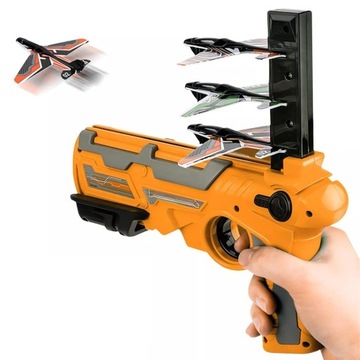PISTOLET ZABAWKA WYRZUTNIA SAMOLOTÓW AUTOMATYCZNA 4 x PIANKOWY SAMOLOT
