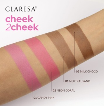 CLARESA CHEEK 2 CHEEK KREMOWY RÓŻ W SZTYFCIE 02 NEON CORAL