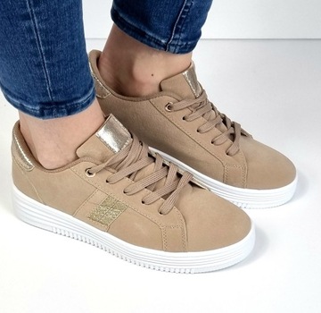 BEŻOWE SPORTOWE BUTY SNEAKERSY SZNUROWANE 39