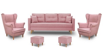 ZESTAW SOFA + 2 FOTELE USZAK USZAK + PODNÓŻKI