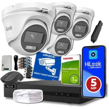 ZEWNĘTRZNY monitoring HiLook Zestaw 4 Kamera zewnętrzna 5MPX KOLOR 24/7