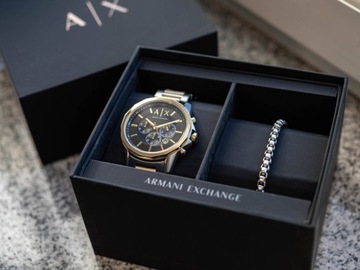 MĘSKI ZEGAREK ARMANI EXCHANGE AX7148SET BANKS SREBRNO-ZŁOTY + BRANSOLETA