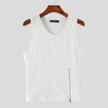 INCERUN 2024 Men Tank Tops O-neck Sleeveless Zippe