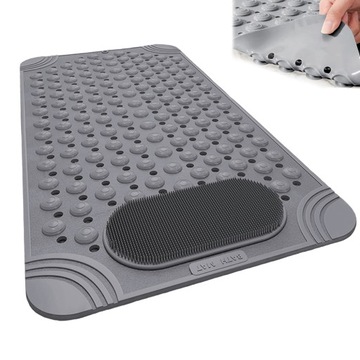 Серый противоскользящий коврик для душа 27x14 дюймов с отверстиями и присосками