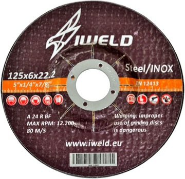 Tarcza do szlifowania STAL/INOX IWELD 125x6x22,2mm