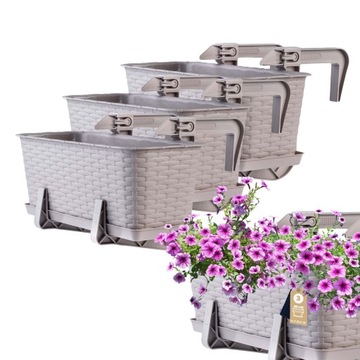 3x SKRZYNKA BALKONOWA DONICZKA 40cm UCHWYTY