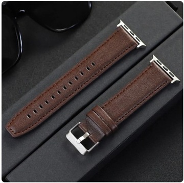 PASEK DO MĘSKIEGO iWATCHA 42 MM CIEMNOBRĄZOWY EKOSKÓRA DŁUGI ROZMIAR XL