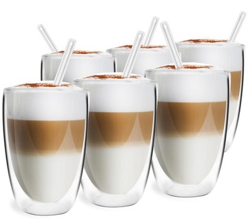 Szklanki Termiczne Kawa Latte Podwójne Ścianki 350ml Vita Szklane Słomki 6