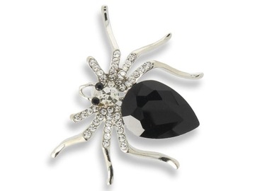 Broszka damska srebrny pająk z czarnym kamieniem i cyrkoniami