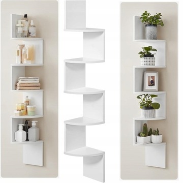 PÓŁKA ŚCIENNA NAROŻNA REGAŁ WISZĄCA BIAŁA 5 PÓŁEK NOWOCZESNY DESIGN