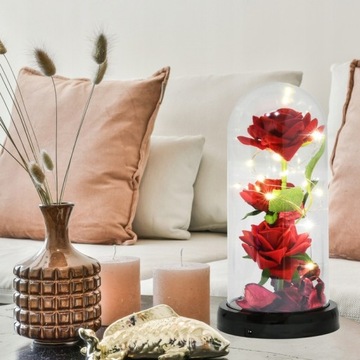 ВЕЧНАЯ РОЗА В СТЕКЛЕ В КУПОЛЕ СВЕТЯЩАЯСЯ НА ДЕНЬ ВАЛЕНТИНА СВЕТОДИОДНАЯ ПОДАРОЧНАЯ КОРОБКА