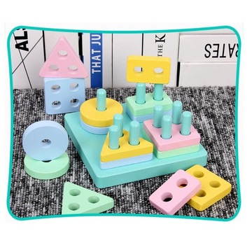 c/ Деревянные кубики для сортировки геометрических форм Монтессори