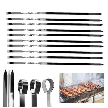 SZPIKULCE SZAMPURY DO SZASZŁYKÓW MIĘSA NA GRILL 10SZT 50cm NIERDZEWNE