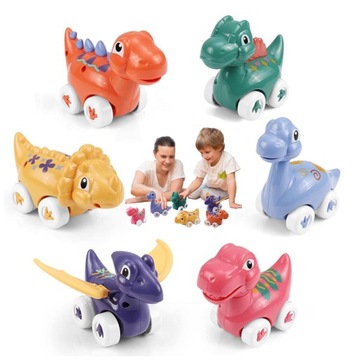6 SZT ZESTAW SAMOCHODZIKÓW Z DINOZAURAMI. PLASTIKOWA ZABAWKA EDUKACYJNA