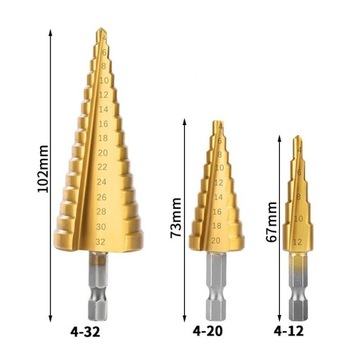 MOCNE WIERTŁA STOŻKOWE CHOINKOWE WIERTŁO STOPNIOWE DO METALU ZESTAW 4-32MM